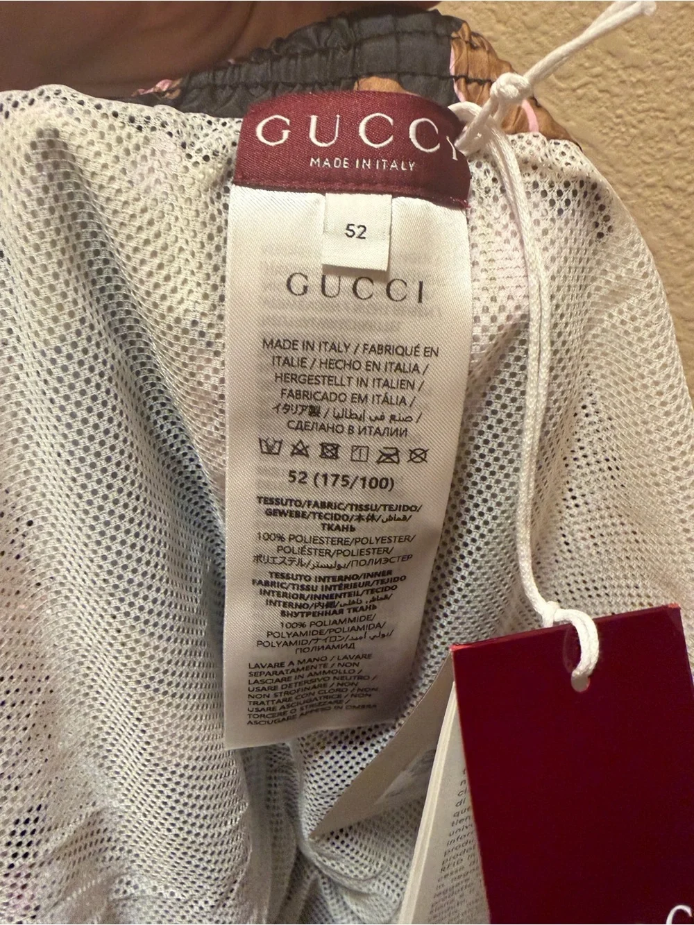 New Gucci Logo Floral Print Brown Pink Swim Shorts Size 52 / US L / Waist 34 38
